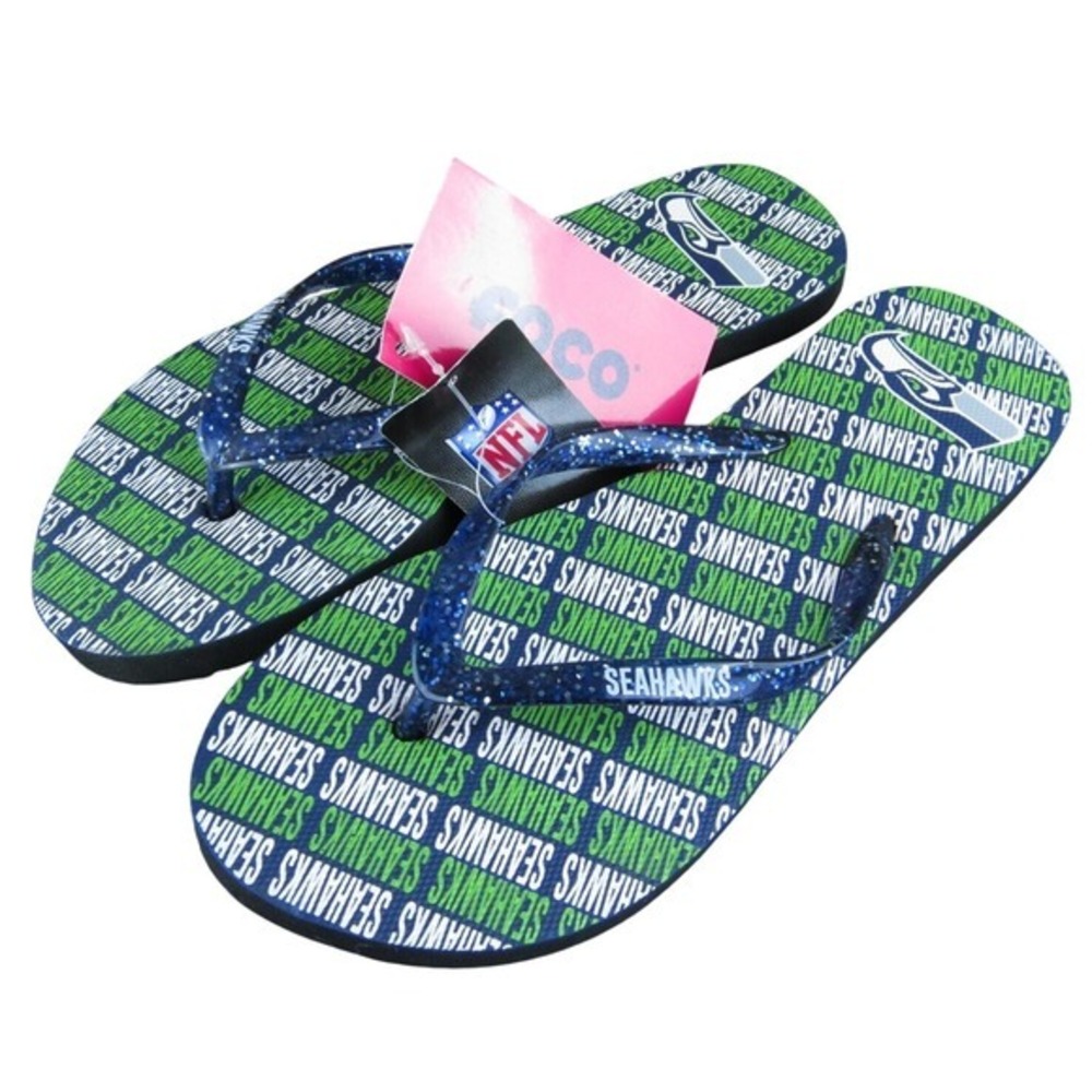 Seahawks  Women Flip Flop Sandal Shoes Size S Medium‎ Blue Synthetic